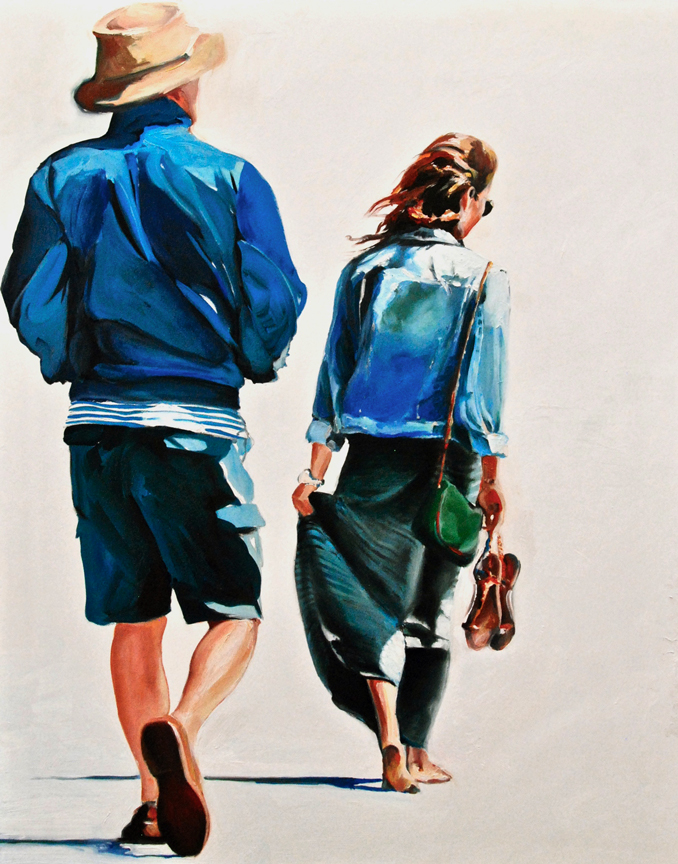 Walkers on the Beach figurative narrative painting by Francene Christianson